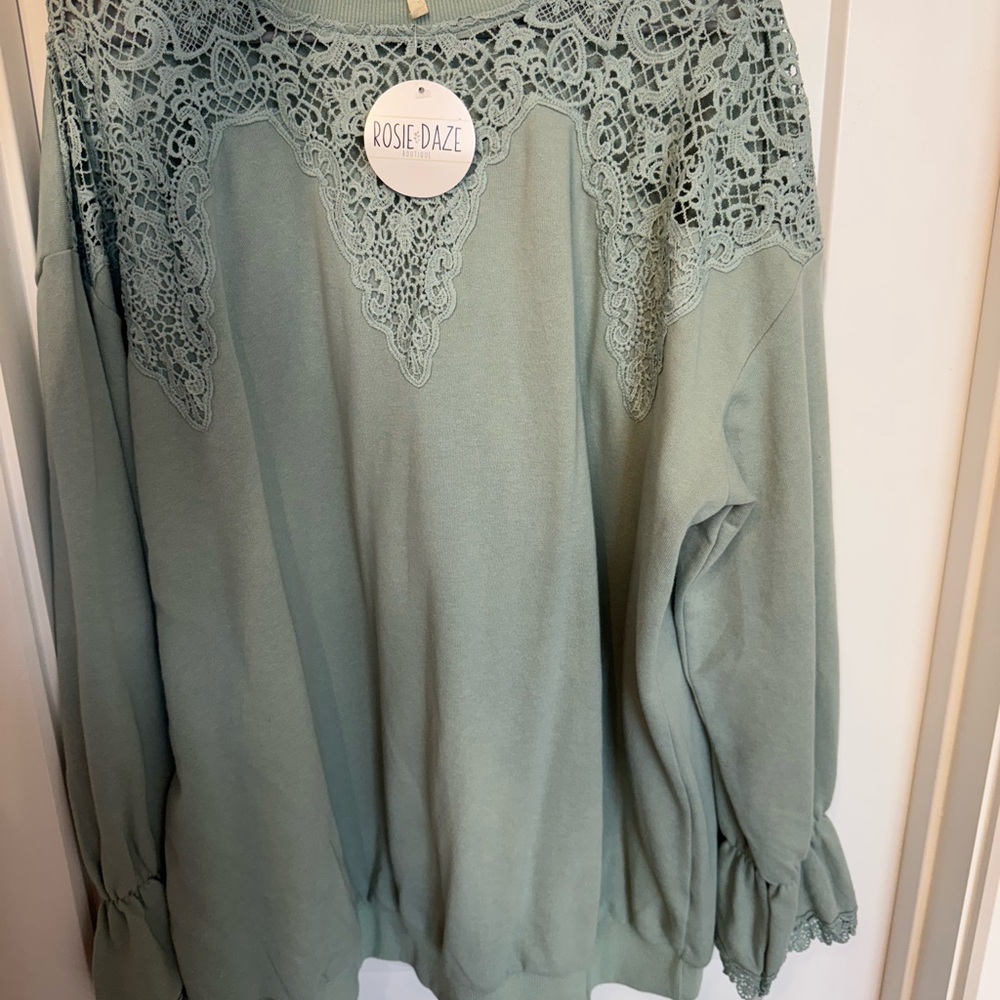 Rosie Daze Green Lace Detail Women's Sweater